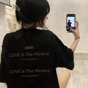 🎇夏季爆款🎇 潮牌 字母印花黑T恤女寬鬆慵懶風百搭 顯瘦ins風休閒簡約短袖上衣