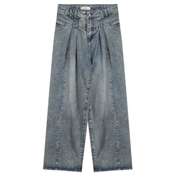 復古牛仔褲女秋冬2025新款大碼胖妹妹mm寬松顯瘦垂感闊腿拖地長褲