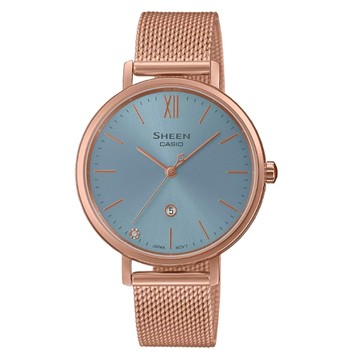 【CASIO 卡西歐】SHEEN 簡約高雅 藍寶石水晶玻璃 水晶點綴 藍 米蘭錶帶 SHE-4539PM-2A_34mm