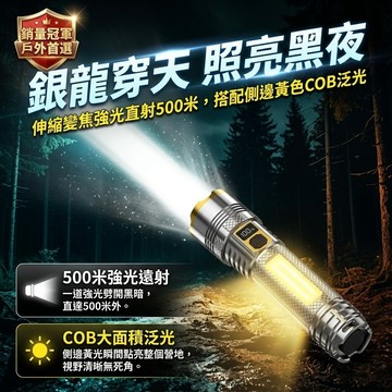 強光手電筒 💕銀龍手電筒 type-c充電 維修燈 應急燈 伸縮變焦 聚光燈 手電筒強光 LED強光手電筒 手電筒