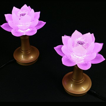 LED琉璃蓮花燈供佛燈插電佛前供燈七彩色長明燈 佛燈純銅佛供燈