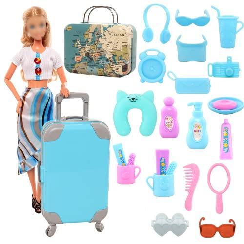  BARWA 32 Pcs Doll Suitcase Luggage Travel Clothes and