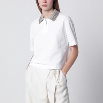 White polo shirt with Dazzling Knit Collar