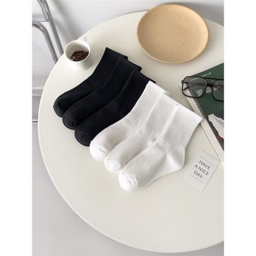 3雙純色棉白色襪子女襪簡約中筒襪工作襪學生襪百搭男學院風長襪