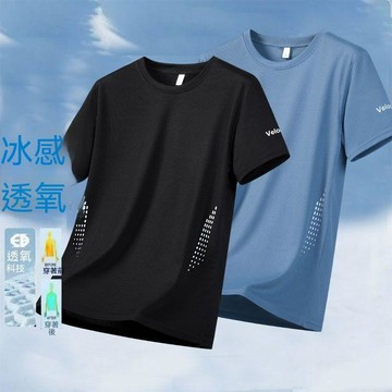 臺灣出貨 冰絲短袖t恤男士透氣網眼速幹寬鬆涼感運動休閒上衣服男裝1/2體育生衣服短袖t恤籃球服