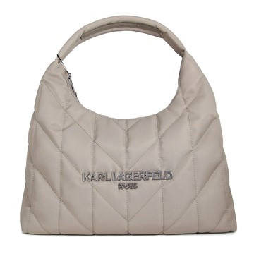 KARL LAGERFELD 品牌字樣松露棕色HOBO绗縫肩背包(大款)