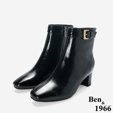 Ben&1966高級牛油皮個性時尚裸靴-黑(247181)