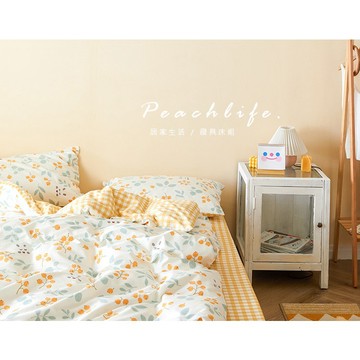 ♡peachlife.♡「台灣現貨」可愛日式100%純棉床包組 碎花小花 黃色床包被套枕套 透氣舒適 小黃花床包 花草床