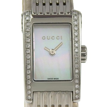 【日本直送】GUCCI 寶緹嘉 鑽石手錶 8600L 不鏽鋼 x 鑽石 石英 指針式顯示 白色貝殼紋錶盤 女仕款【二手】