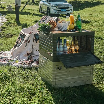 樂邦大68l木紋蓋雙開門折疊收納箱7214(62.5x41.5x34cm 整理箱 置物 儲物