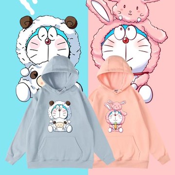 哆啦A夢聯名潮牌卡通ins風可愛周邊秋冬寬松連帽套頭印花加絨衛衣