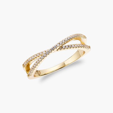 【手作】交叉純銀戒指  - 5A 比利時鋯石 - 925純銀 18K黃金