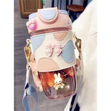 ins風可愛少女水杯高顏值女生2021新款設計感小眾水壺學生塑料杯