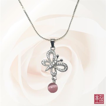 【金石工坊】蝴蝶飛舞貓眼石閃鑽項鍊