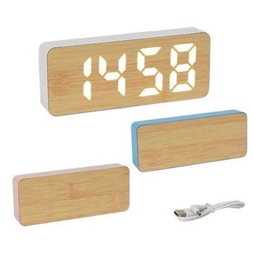 GW格成 多功能木紋電子鐘 貪睡鬧鐘 USB供電 溫度計 夜間顯示 MA-852