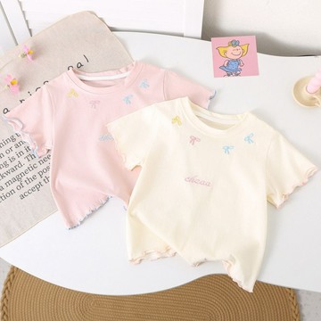 mori🎀mori🌈女童純棉刺繡短袖夏裝夏季兒童寶寶T恤百搭打底上衣