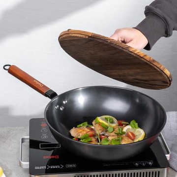 德鉑無涂層炒鍋生鐵鑄鐵鍋傳統老式家用炒菜平底不粘鍋燃氣灶適用