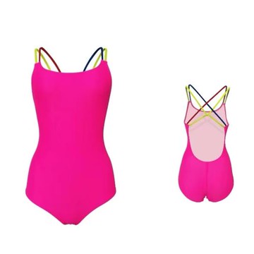 Amber雙層多色肩帶三角連體競技泳衣女士專業運動訓練泳裝無胸墊