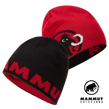 【Mammut 長毛象】Mammut Logo Beanie 正反兩用LOGO保暖羊毛帽 黑色 #1191-04891