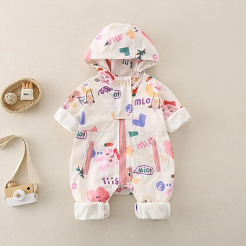 女寶冬嬰兒連體衣秋季新款加絨超萌洋氣連帽沖鋒衣嬰幼兒外出爬服鑫弘-萌寶童裝可開發票