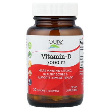 Pure Essence, 維生素 D，5000 國際單位，維生素，30 粒素食膠囊