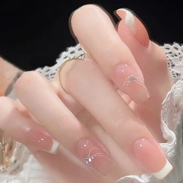 🎀台灣出貨🎀法式甜美秋日清新透色堆鑽新款高階成品可拆卸顯白美甲穿戴甲手繪