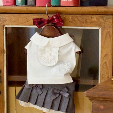 寵物服飾-學院風Preppy-高腰百摺裙-灰Grey-藍色尾巴韓國it’s 寵物衣服  狗狗衣服  小型犬衣服 比熊犬服