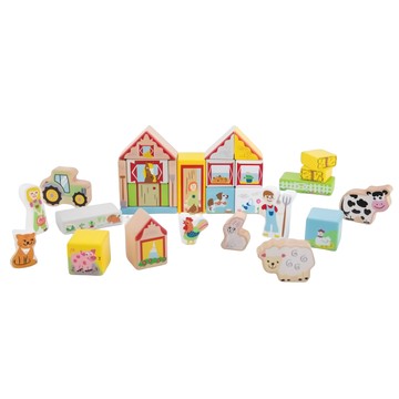 New Classic Toys 寶寶積木農場疊疊樂 天然木材與無毒塗料  28件  1組