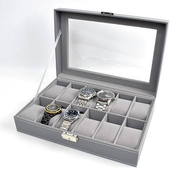 手錶盒 灰色皮革錶盒(12支裝)【NAWA158】