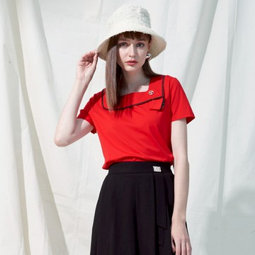 CLL巧玲瓏 方領滾邊造型短袖上衣 2133975