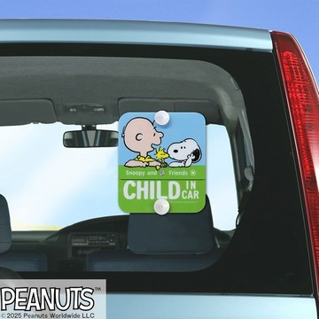 日本 限定 史努比 SNOOPY 二合一 旋轉式 車用 安全 標示牌 BABY IN CAR CHILD IN CAR