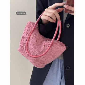 韓國毛絨包包女2023新款潮時尚手提小托特包可愛百搭斜挎毛毛包