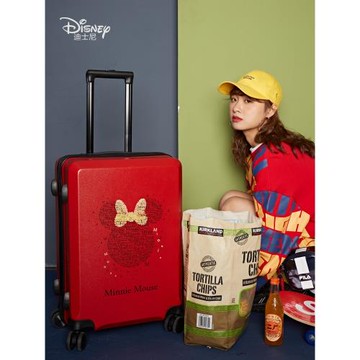 迪士尼紅色行李箱女結婚陪嫁箱20寸拉桿箱可登機密碼旅行箱子母箱