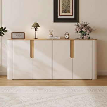 免運 餐邊櫃 儲物櫃 茶水櫃 實木原木奶油圓弧餐邊櫃靠墻一體儲物櫃茶水櫃櫥櫃客廳置物櫃矮櫃