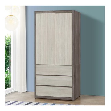 【MUNA 家居】莫托斯3.2X7尺灰橡雙色推門衣櫥/衣櫃(共兩色)灰橡雙色