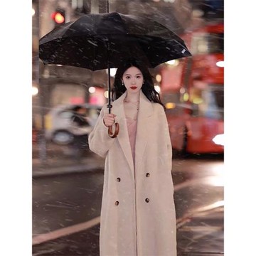 羽絨服女冬季2025新款中長款羊毛呢大衣加厚90白鴨羽絨內膽呢外套