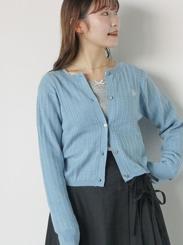 麻花交織圖案刺繡開襟針織罩衫(0F000452610) - ehka sopo