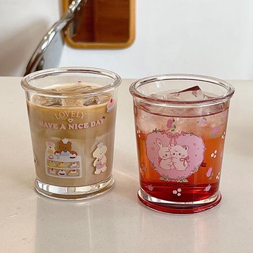 甜品屋玻璃冷萃咖啡杯兔子水杯玻璃杯果汁杯喝水杯子