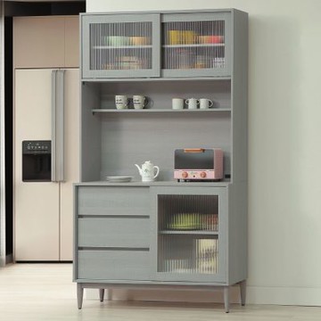 文創集 卡莎4尺推門三抽高餐櫃/收納櫃組合(內置便利插座)-120x40x210cm免組