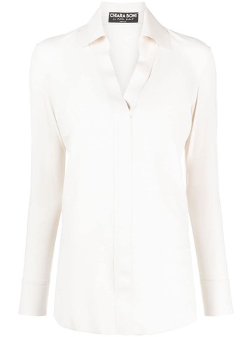 CHIARA BONI La Petite Robe - long-sleeved V-neck shirt - women - Elastane/Polyamide - 42 - White