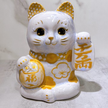 【藤彩招財】日本清水燒招財貓 | 達摩 花結晶 藤 千万両