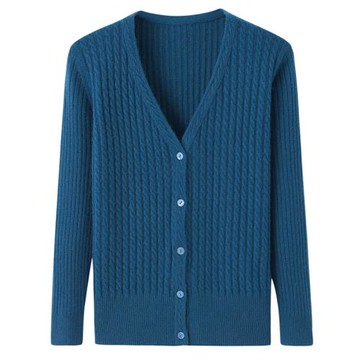 絨爵100山羊絨衫女士針織衫開衫外套V領秋冬系扣短款毛衣E1479