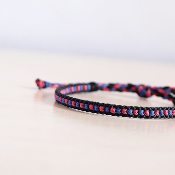 心有所屬丨手作編織 伸縮款 蠟線手環 幸運繩 可調式-紅x海藍