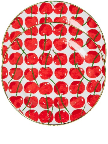La DoubleJ - Cherries Avorio-print dessert plates (set of 2) - unisex - Porcelain - One Size - Red