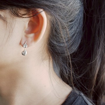 小圓葉 | 純銀耳環 2件式 女款 植物 手工銀飾 情人禮物