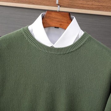 100%純棉線針織毛衣秋季圓領套頭疙瘩針全棉線上衣男內搭打底衫