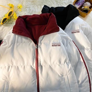 新款兩面穿棉衣冬季加絨加厚立領面包服寬松情侶美式潮牌棉服外套