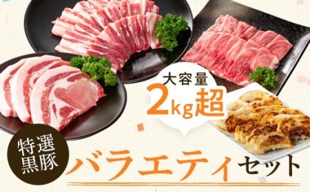 特選黒豚バラエティセット(約2.1kg)黒豚バラ(焼肉用)、黒豚ロース(トンカツ用)、黒豚モモスライス、黒豚餃子のセット！ 鹿児島 国産 九州産 黒豚 豚肉 お肉 バラ ロース モモ スライス 餃子 ぎょうざ 焼肉 とんかつ しゃぶしゃぶ バラエティ