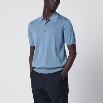 Air-force blue combed wool polo shirt