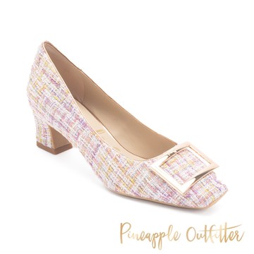 Pineapple Outfitter-GOMEZ-2 小香風毛尼紋低跟鞋-粉紅色